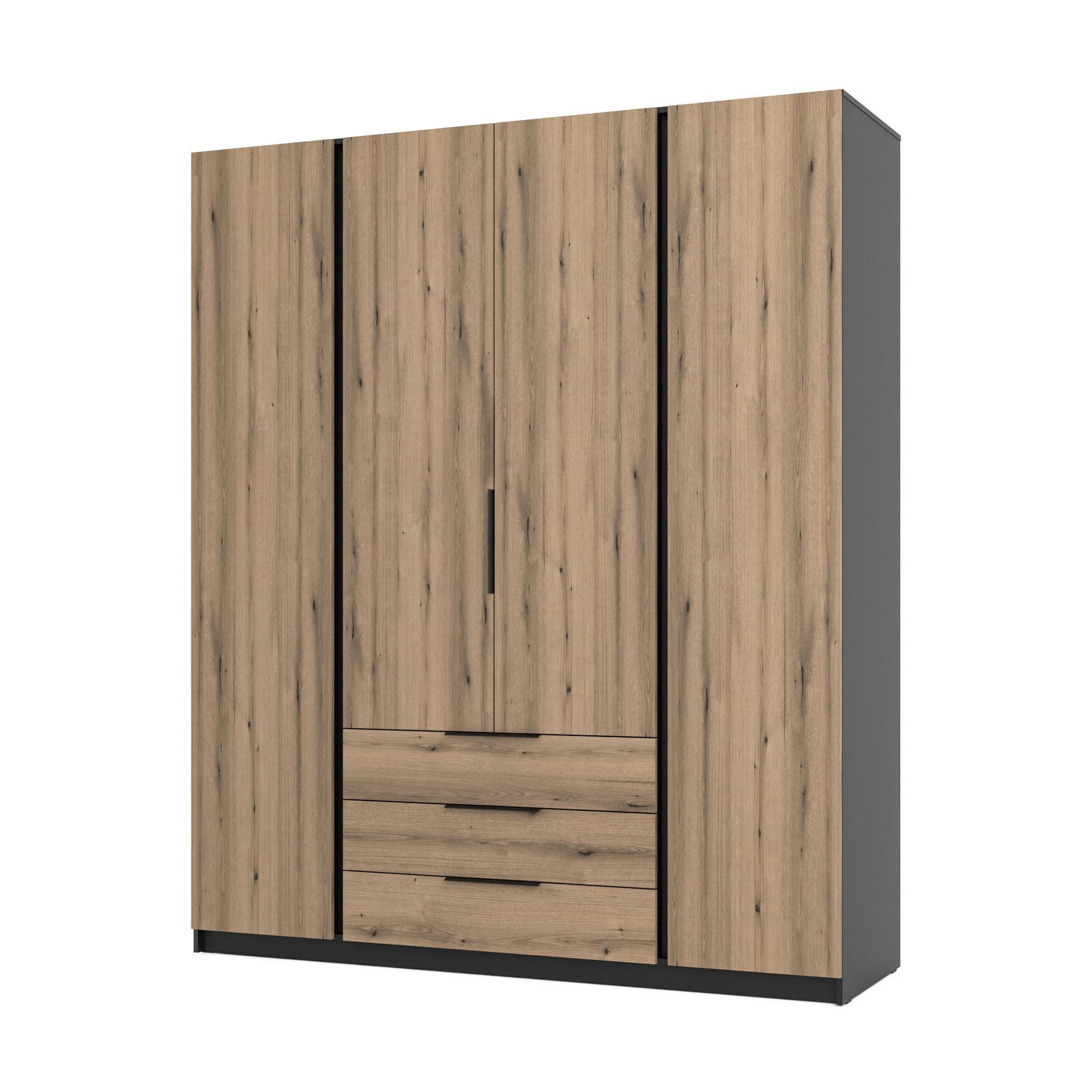 DREHTÜRENSCHRANK CAGLIARI 200/239/61,9cm 4-türig Schwarz - Goldfarben/Schwarz, Holzwerkstoff (200/239/61.9cm) - MASSENO