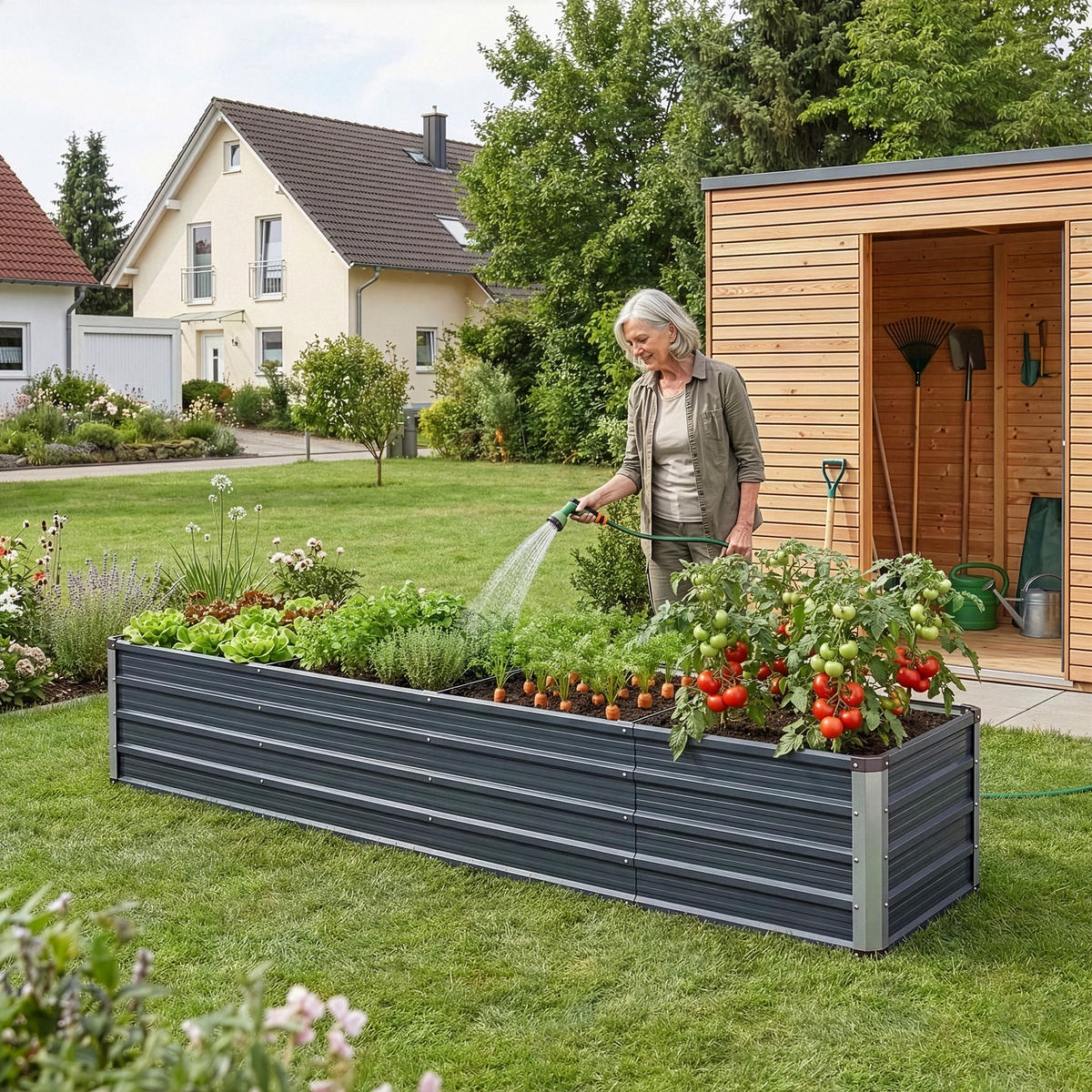 PFLANZBEET Nijmegen - Anthrazit, Metall (240/44/47cm) - [en.casa]