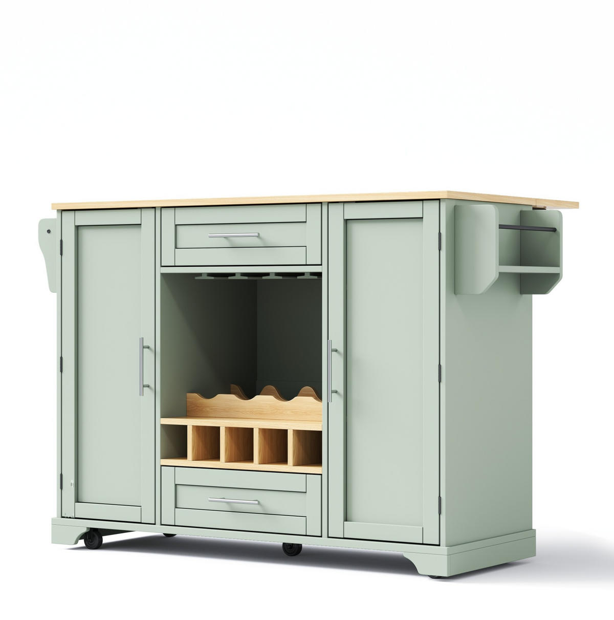 KÜCHENWAGEN auf Rollen mit klappbarer Arbeitsplatte 138 x 45/70 x 92 cm Antikgrün - Grün, Holz (70/92/138cm) - Beauniv