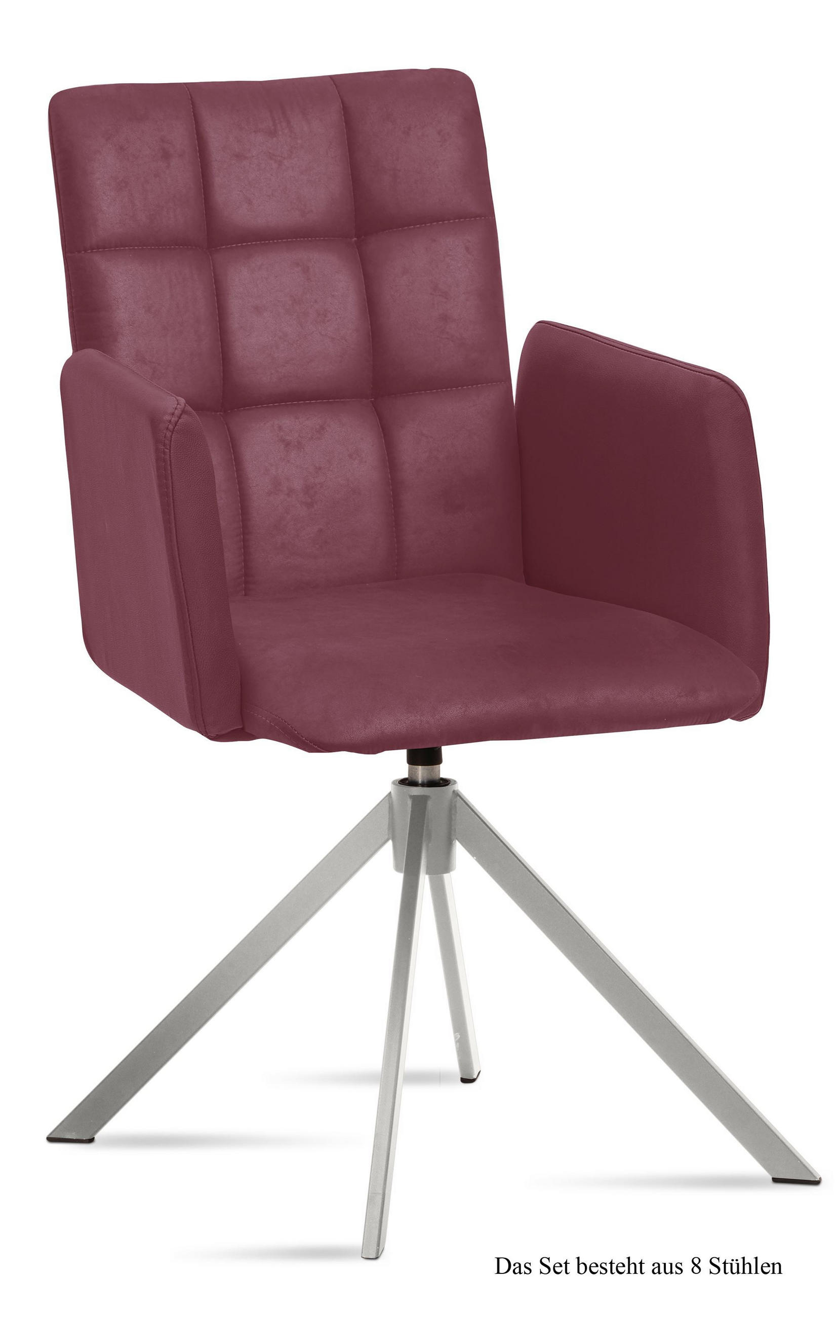 ARMLEHNSTUHL drehbar (8er-Set) Drusie 52x91x60 Edelstahl/Marsala - Edelstahlfarben/Brombeere, Kunststoff (60/91/52cm) - 58aufmkessel