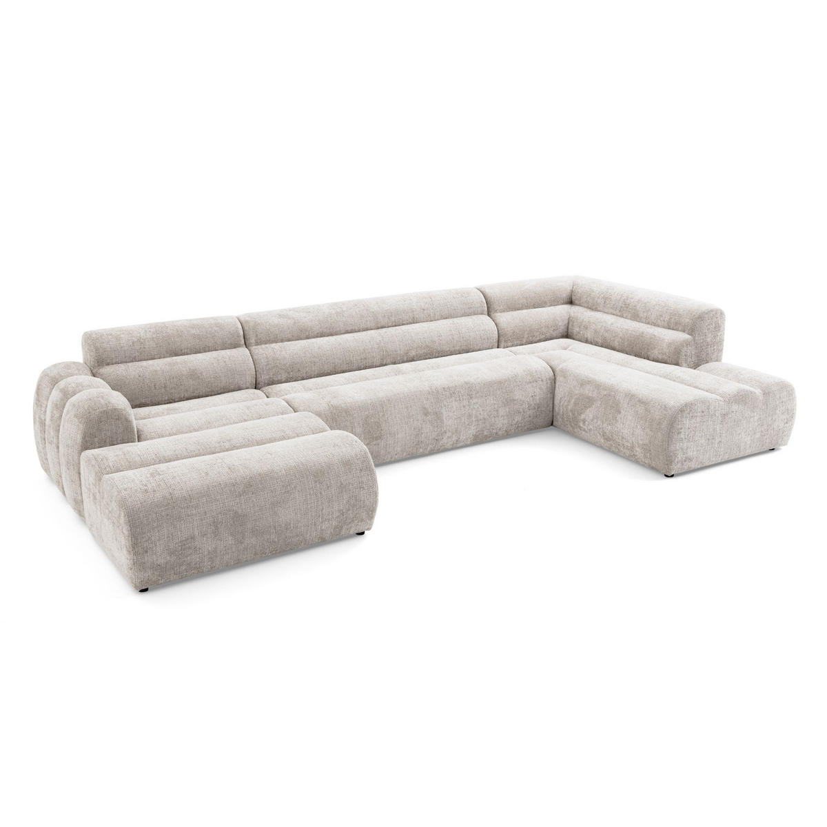 6-SITZER modulares Wohnlandschaft U XXL VEER SET 4 Rechts, 368 x 190 cm, Chenille Webstoff Creme - Creme/Schwarz, Holz/Kunststoff (190/75/368cm) - Muffo
