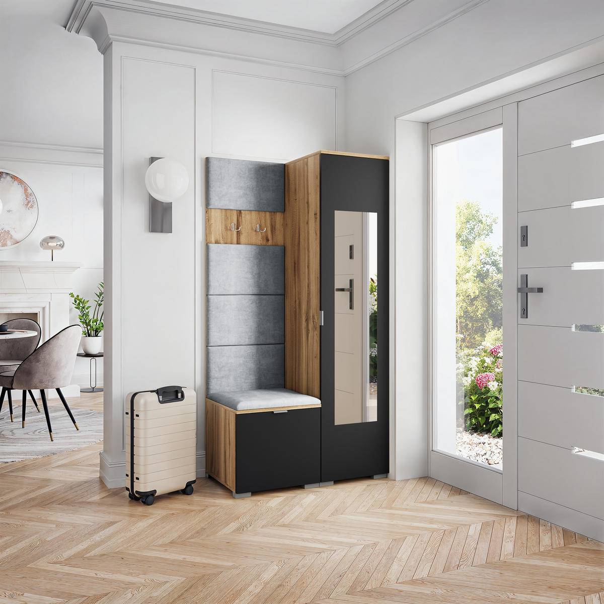 GARDEROBENSCHRANK VIRA 95/181/51 cm Modern Eiche Wotan - Eiche Wotan/Hellgrau, Holzwerkstoff (95/181/51cm) - MASSENO