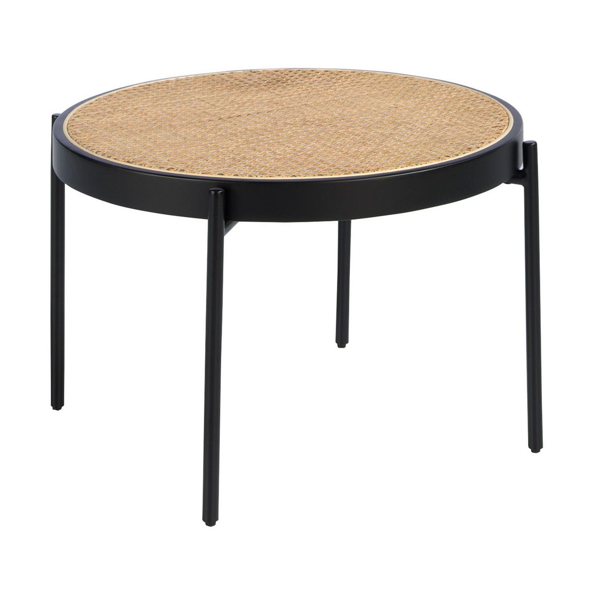 COUCHTISCH Runder Couchtisch aus Rattan, schwarzem Holz und schwarzem Stahl Ø66/40 cm - Schwarz/Naturfarben, Naturmaterialen/Holzwerkstoff (66/66/40cm) - ANGEL CERDA