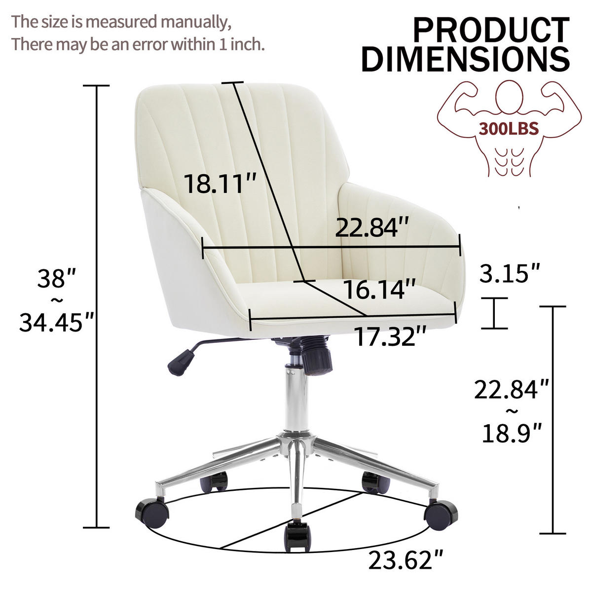 BÜRODREHSTUHL höhenverstellbar 50-59 cm Samt Weiß - Weiß, Metall (60/97/62cm) - Meubliv