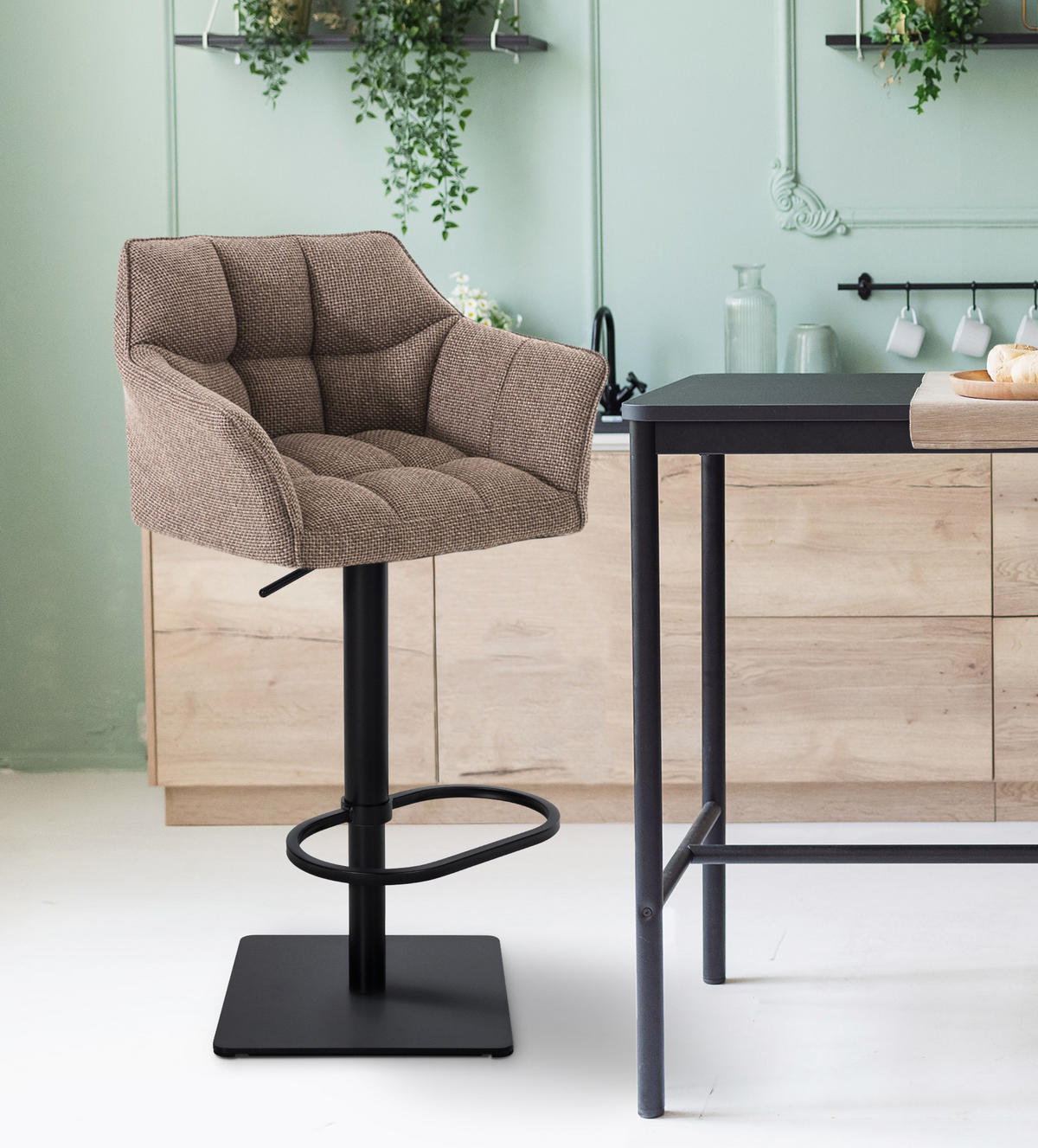 BARHOCKER 2er Set Stoff Terrabraun - Dunkelbraun/Schwarz, Textil/Metall (64/88/45cm) - CLP