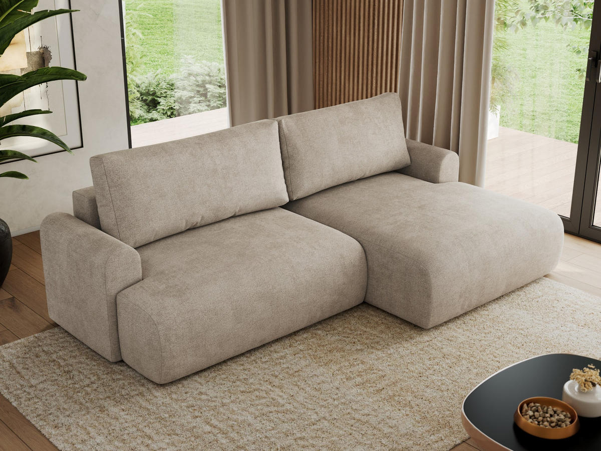ECKSCHLAFSOFA TONO L Beige Struktur - rechts - Beige/Schwarz, Kunststoff/Textil (150/260cm) - MKS