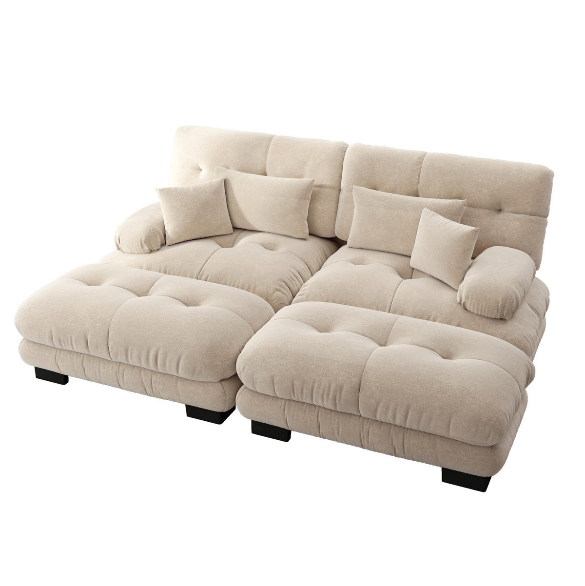 ECKSOFA modular mit 2 Ottomane, 2 Lendenkissen und 2 Dekokissen, Chenille, Hellkaffee - Cappuccino, Textil (220/145cm) - Redom