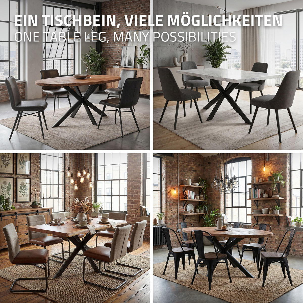 NOHY STOLU kovové černé 120 x 78 x 71,5 cm, plochý podstavec ve tvaru X, čtyřnohý, z oceli - černá, kov (120/71.5/78cm) - ML-DESIGN