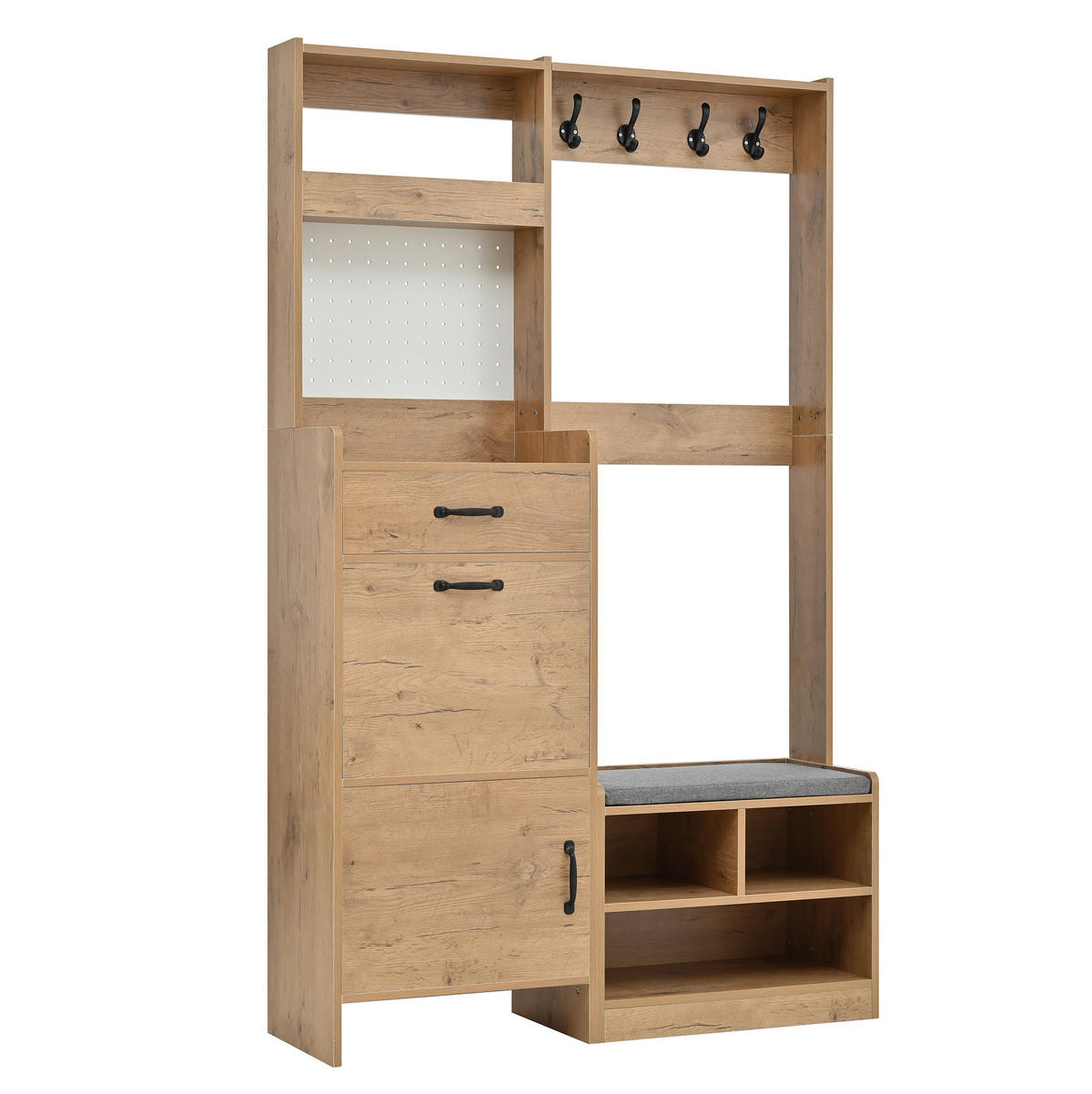 GARDEROBEN-SET mit Sitzbank 108,5 x 35 x 180 cm Natural+White 6-in-1 - Weiß, Holzwerkstoff (35/180/108.5cm) - Beauniv