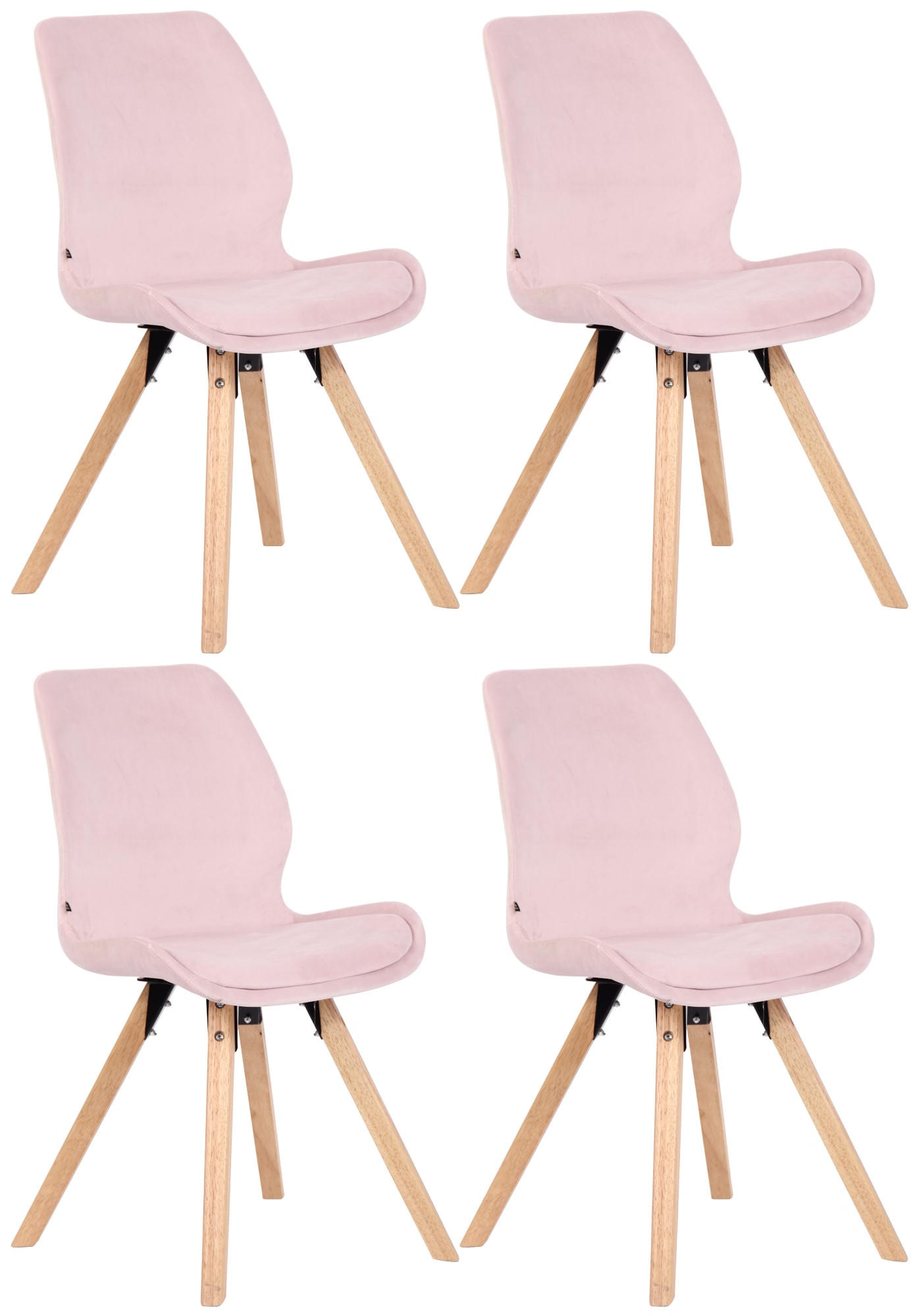 STUHL 4er Set Samt pink - Pink/Eukalyptusholzfarben, Holz/Textil (49/87.5/58cm) - CLP