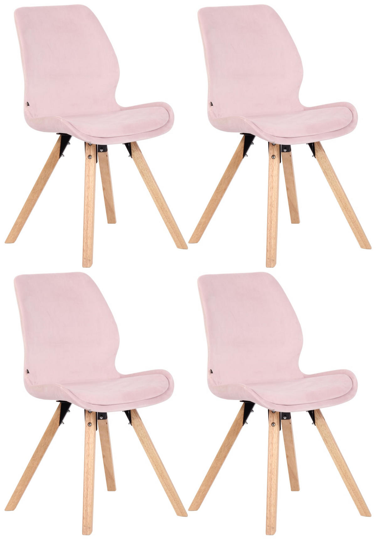STUHL 4er Set Samt pink - Pink/Eukalyptusholzfarben, Holz/Textil (49/87.5/58cm) - CLP