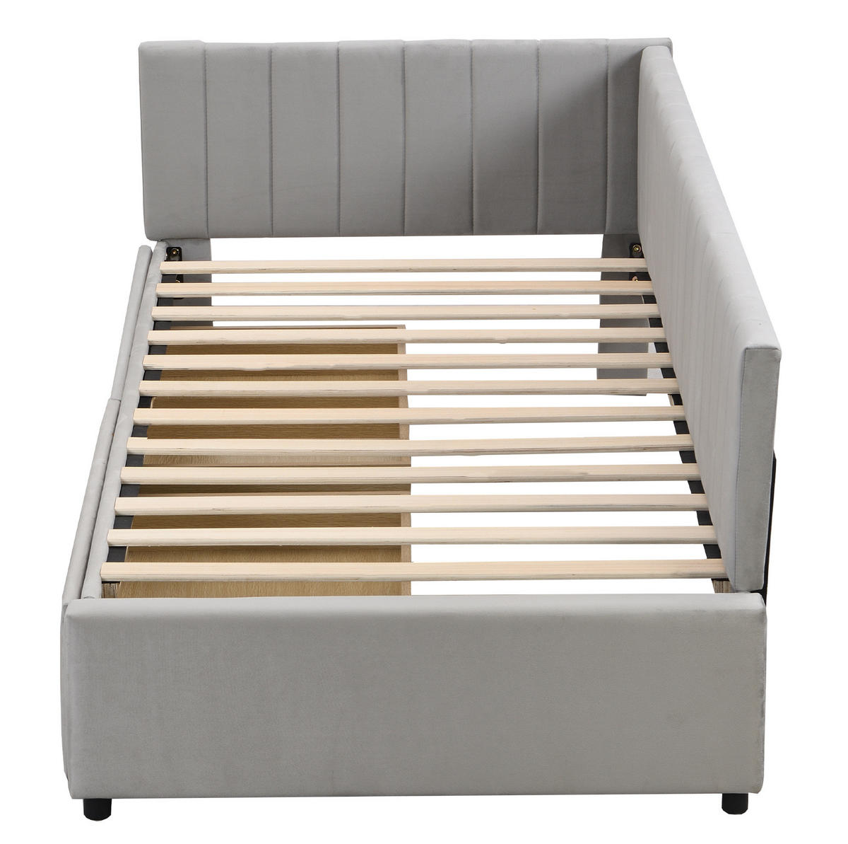 POLSTERBETT Einzelbett 90/200 cm aus Stoff mit 2 Stauraumschubladen und Lattenrost Grau - Grau, Leder (90/200cm) - Modenvie