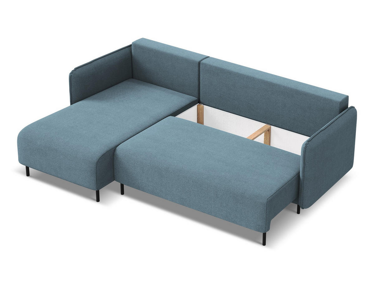 ECKSOFA mit Schlaffunktion Strukturstoff Stoff Blau - Blau/Schwarz, Holz/Textil (162/236cm) - Makamii