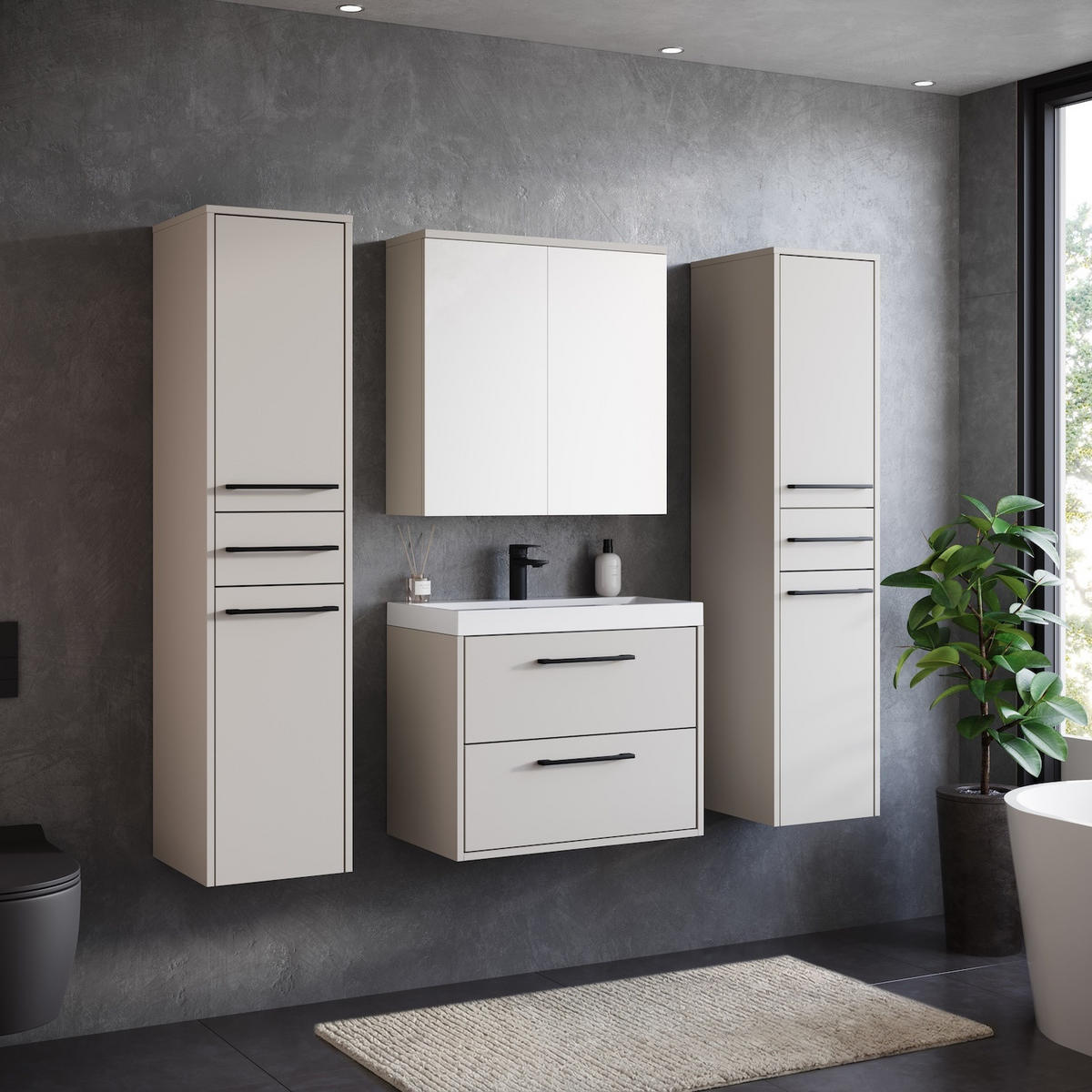 BADMÖBEL-SET Florence 5 Teile Cashmere - 60 x 35 x 51 cm - Kaschmir, Holz (60/51/35cm) - Badplaats