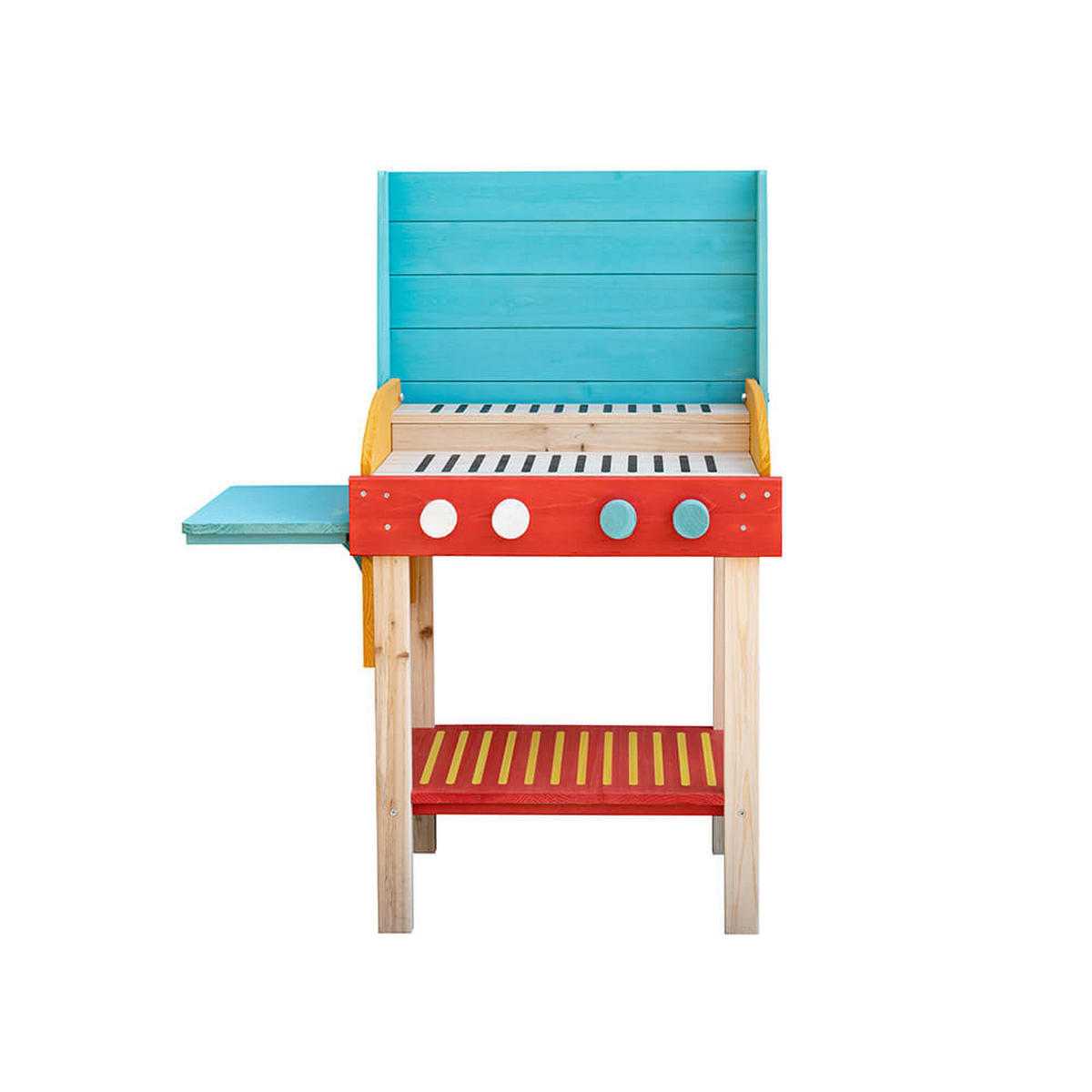 SPIELGRILL TASTY - Farbe: Blau/Rot - Blau/Rot, Holz (67/75/33cm) - Home Deluxe