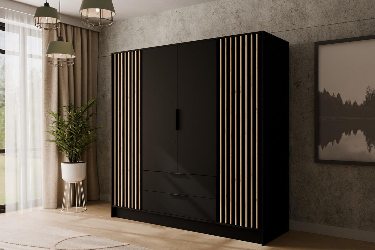 KLEIDERSCHRANK NELIA - 200 cm - Schwarz/Eiche Artisan, Holzwerkstoff (200/200/51cm) - ALTDECOR