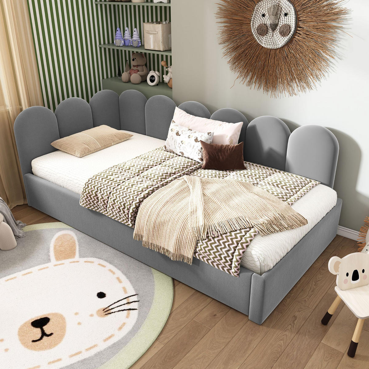 KINDERBETT 90x200 cm mit Ausziehbett，Grau（ohne Matratze） - Grau, Textil/Metall (90/200cm) - KOMHTOM
