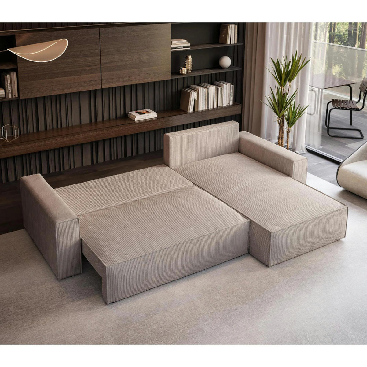 ECKSOFA Parys L beige - Beige/Schwarz, Kunststoff/Textil (290/185cm) - Beautysofa