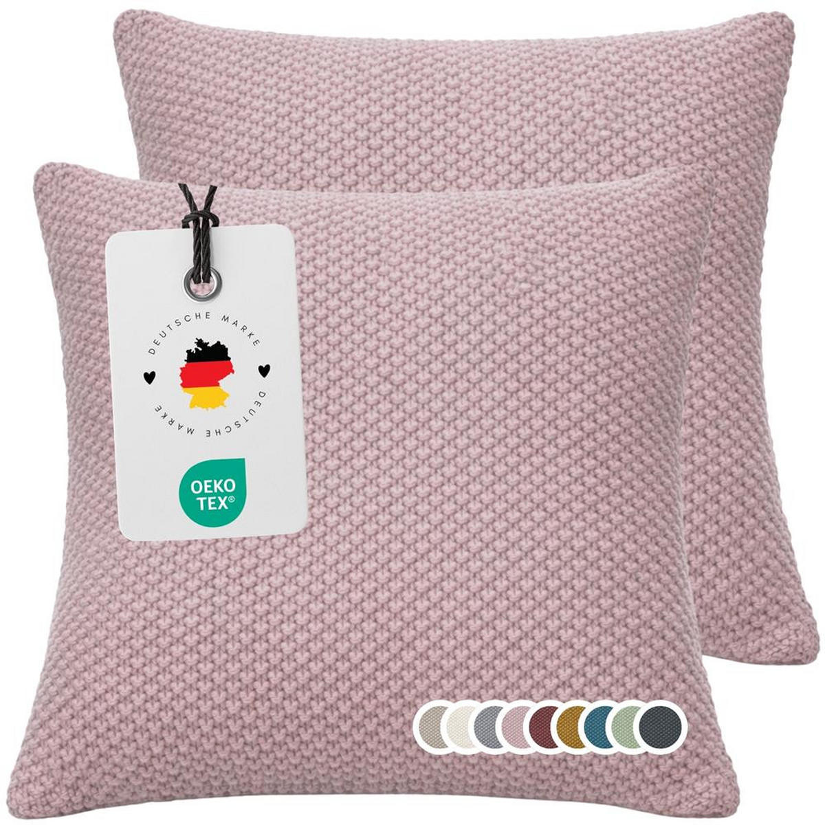 KISSENBEZUG 50x50 im 2er Set, Strick Dekokissenbezug, Wohnzimmer Sofakissenbezug für Sofa, Bett, Couch - Rosa - Hellrosa, Textil (50/50cm) - Carpe Sonno