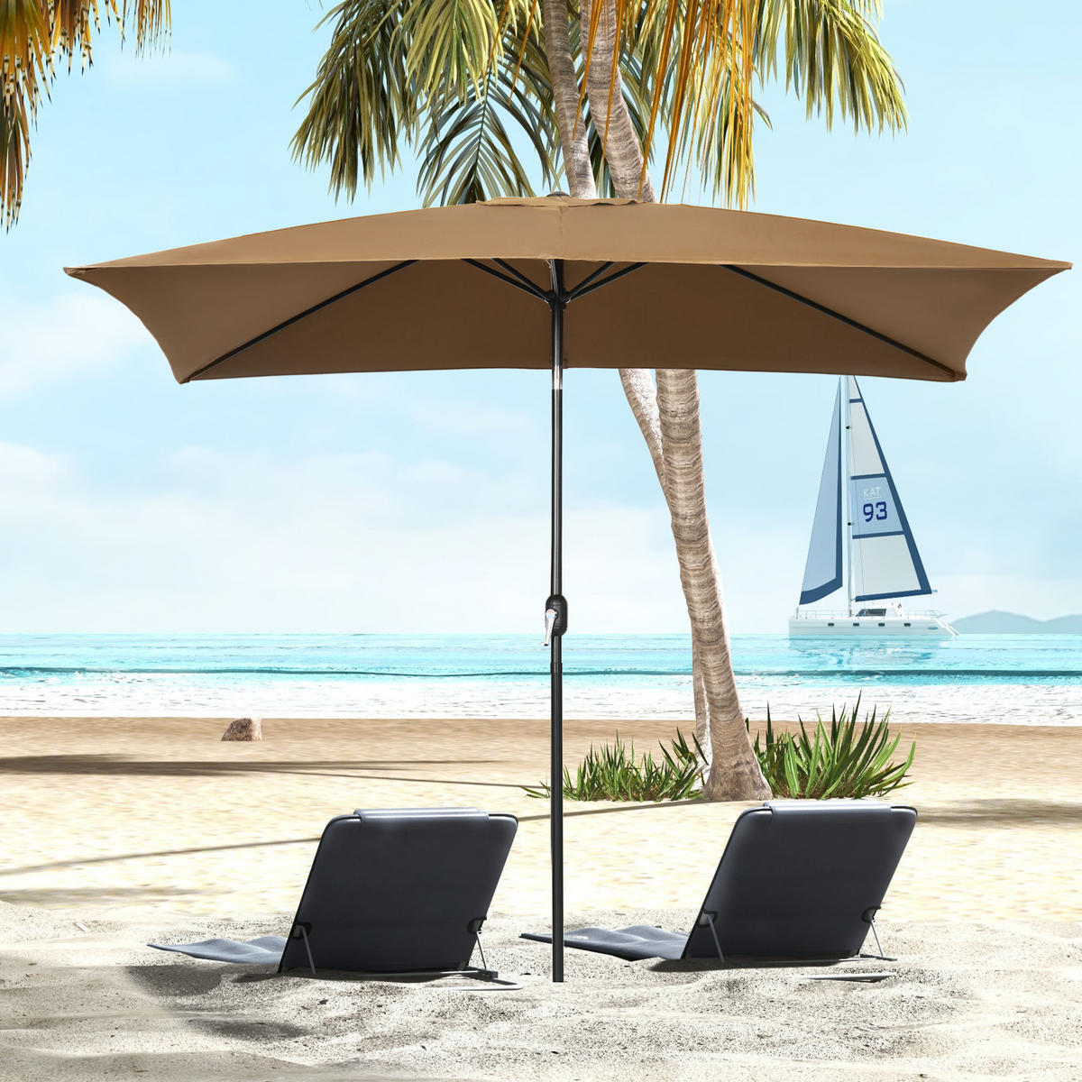 SONNENSCHIRM DE-11477 rechteckig, neigbar, mit Kurbel Braun - Braun, Metall (198/294cm) - ComfortXL