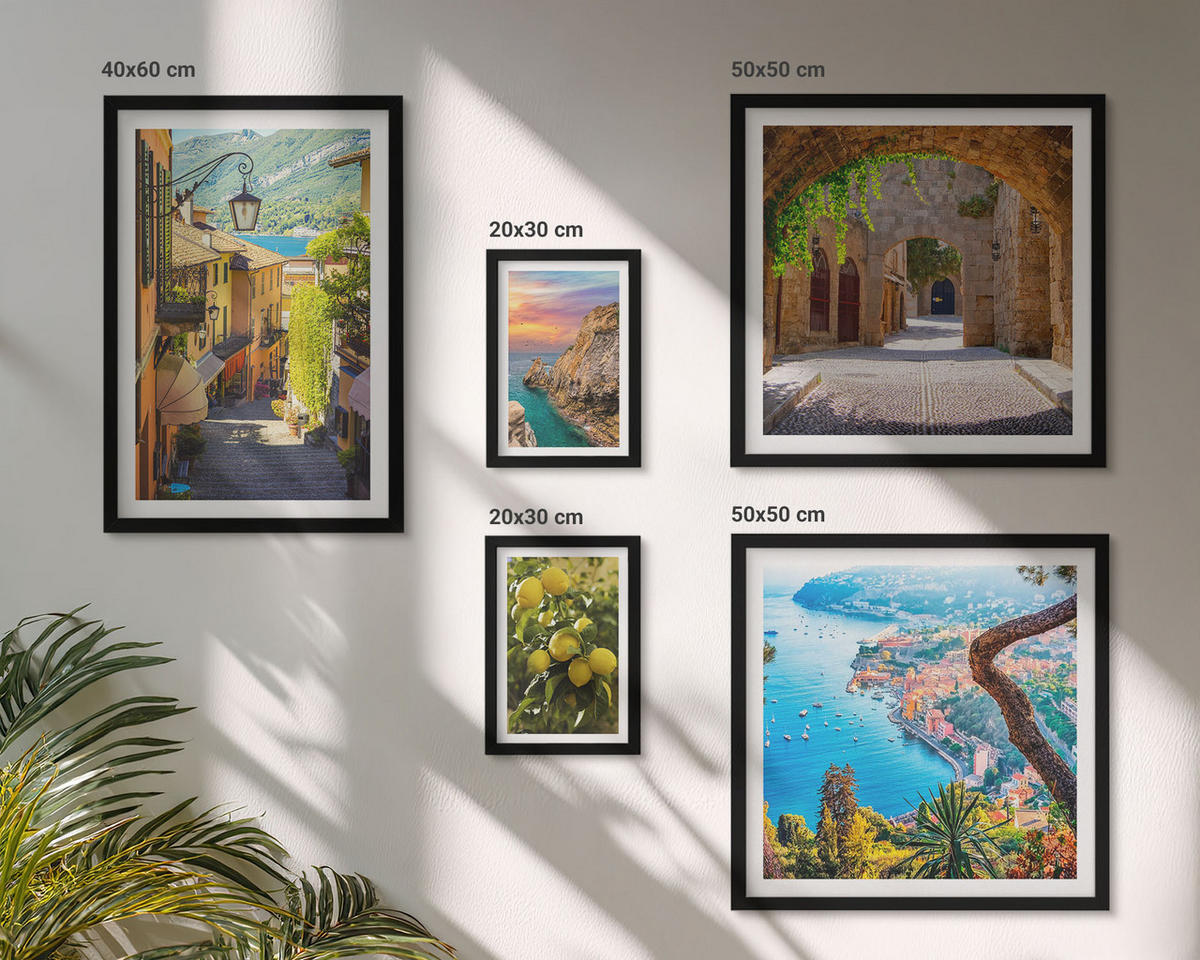 WANDBILDER 5er-Set - 50x50 cm & 20x30 cm & 40x60 cm Schwarzer Rahmen - Bezaubernde Straßen voller Zitronenblüten - Schwarz, Kunststoff (40/60cm) - ArtPrintCave