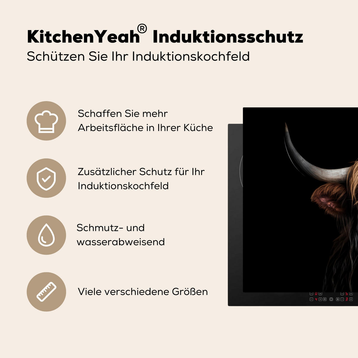 HERDABDECKPLATTE Schottischer Highlander - Porträt - Schwarz - Tier 83x51 cm - Braun, Kunststoff (83/0.2/51.5cm) - MuchoWow