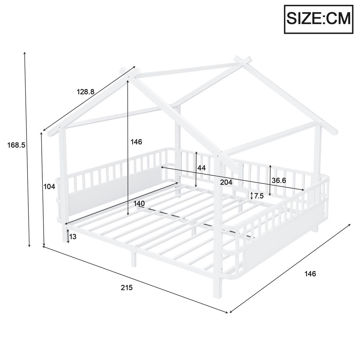 HAUSBETT 140x200 Metall Sicherheitsgitter Weiß - Weiß, Metall (140/200cm) - FLIEKS