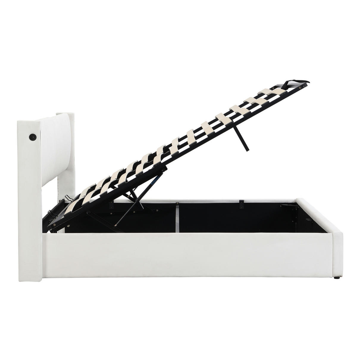 POLSTERBETT 180/200 cm mit LED-Beleuchtung, USB-Anschluss, Bettkasten und verstellbarem Kopfteil, Weiß - Weiß, Kunststoff (180/200cm) - Redom