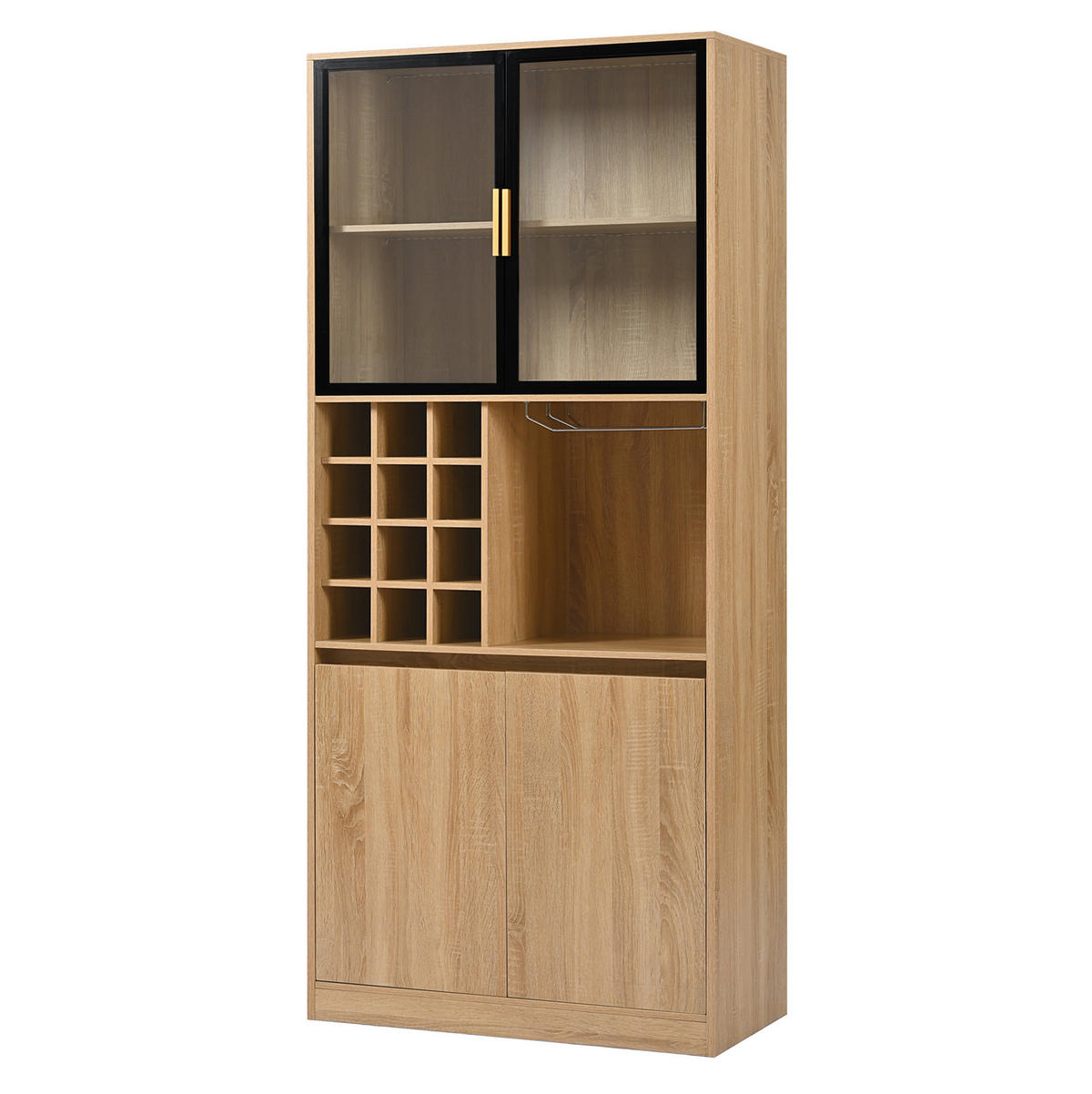 VITRINENSCHRANK aus MDF 80x40x180 cm Natur mit Glastüren, LED-Beleuchtung und abnehmbarem Weinglashalter - Naturfarben, Holzwerkstoff (80/180/40cm) - IVMEU