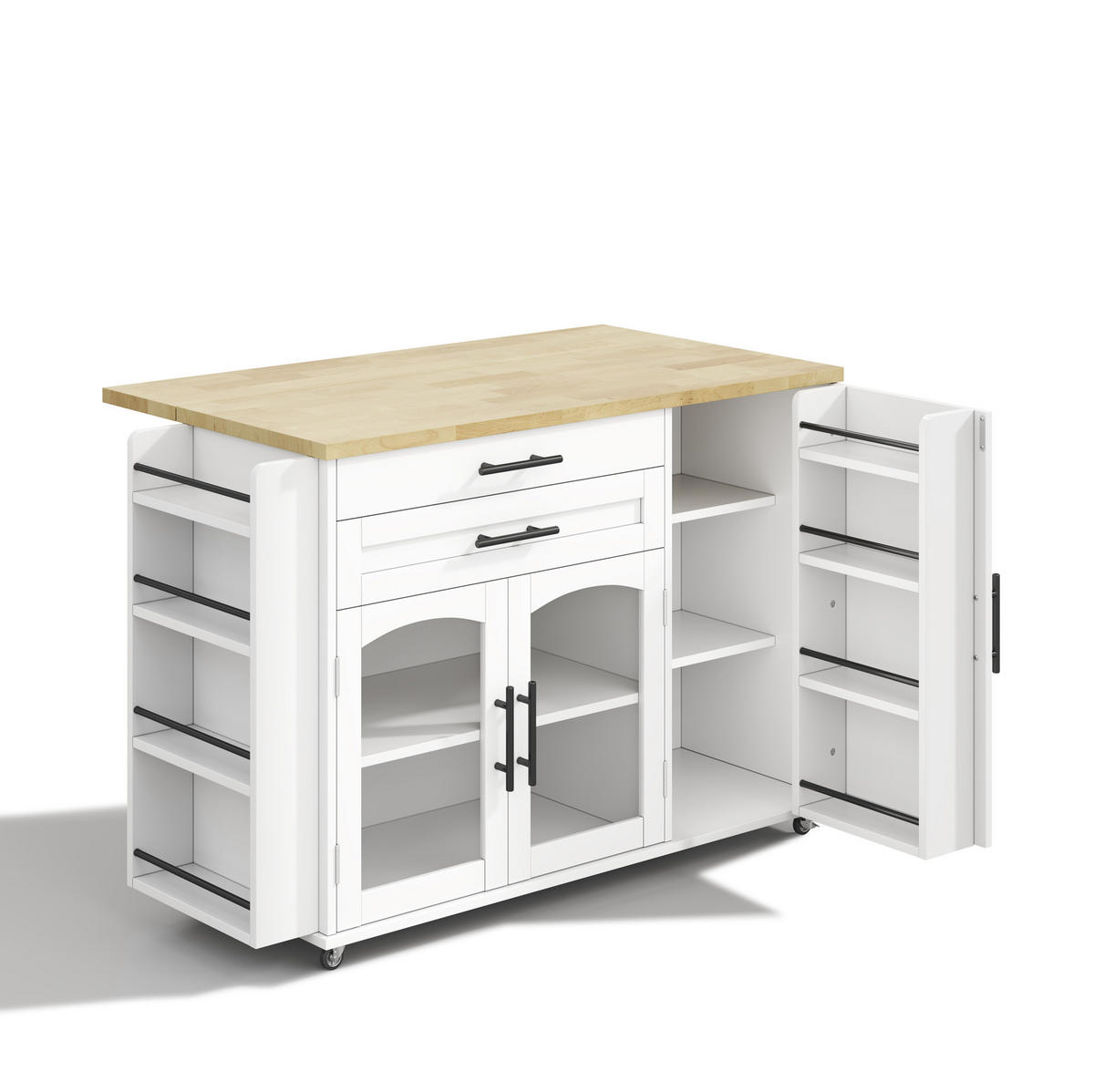 KÜCHENINSEL 120/70/90 cm Natur/Weiß aus MDF mit Klappplatte - Naturfarben, Holzwerkstoff (138/90/70cm) - OKWISH