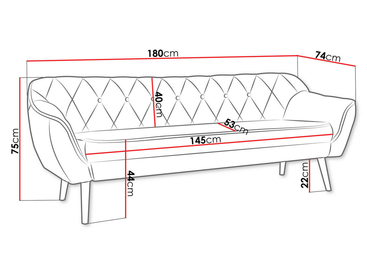SOFA Skand 3 - Beige/Naturfarben, Holz/Textil (180/75/74cm) - MIRJAN24