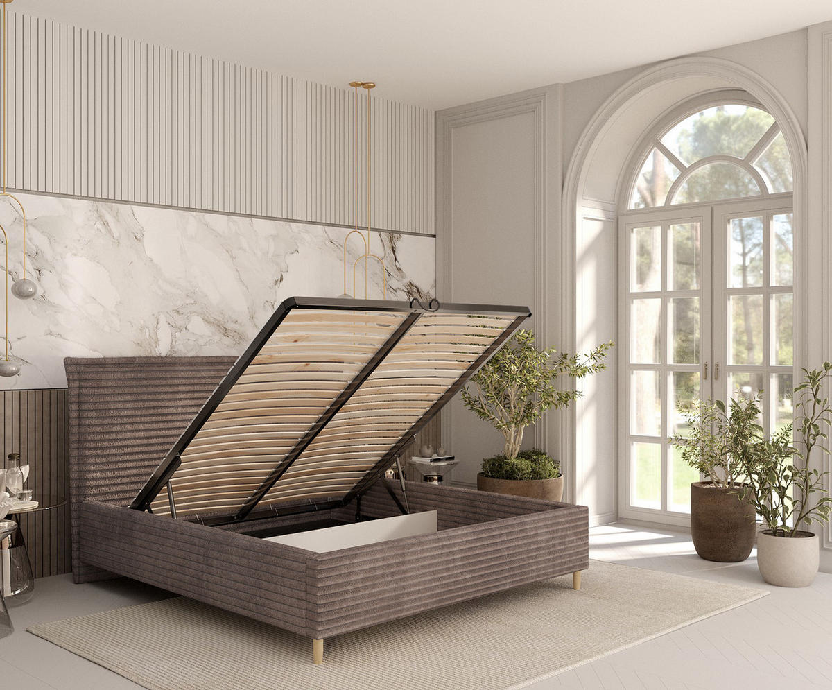 POLSTERBETT Cape Cod Beige 180/200 cm im Samtstoff - Beige/Naturfarben, Holz/Holzwerkstoff (180/200cm) - Maison de Reve