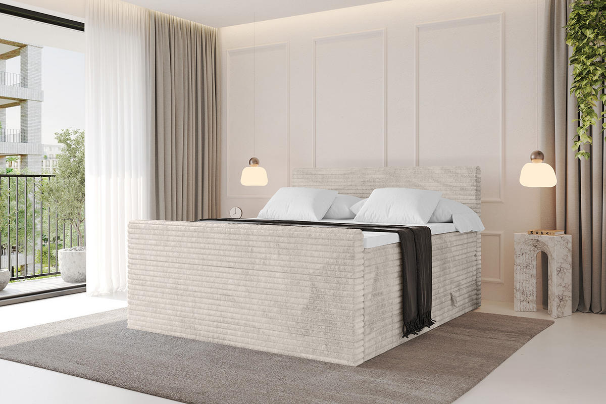 BOXSPRINGBETT mit Matratze H3|H4 und Lattenrost - TOLO-Z KING-v1 120x200 Cord - Creme - Creme, Holzwerkstoff (120/200cm)