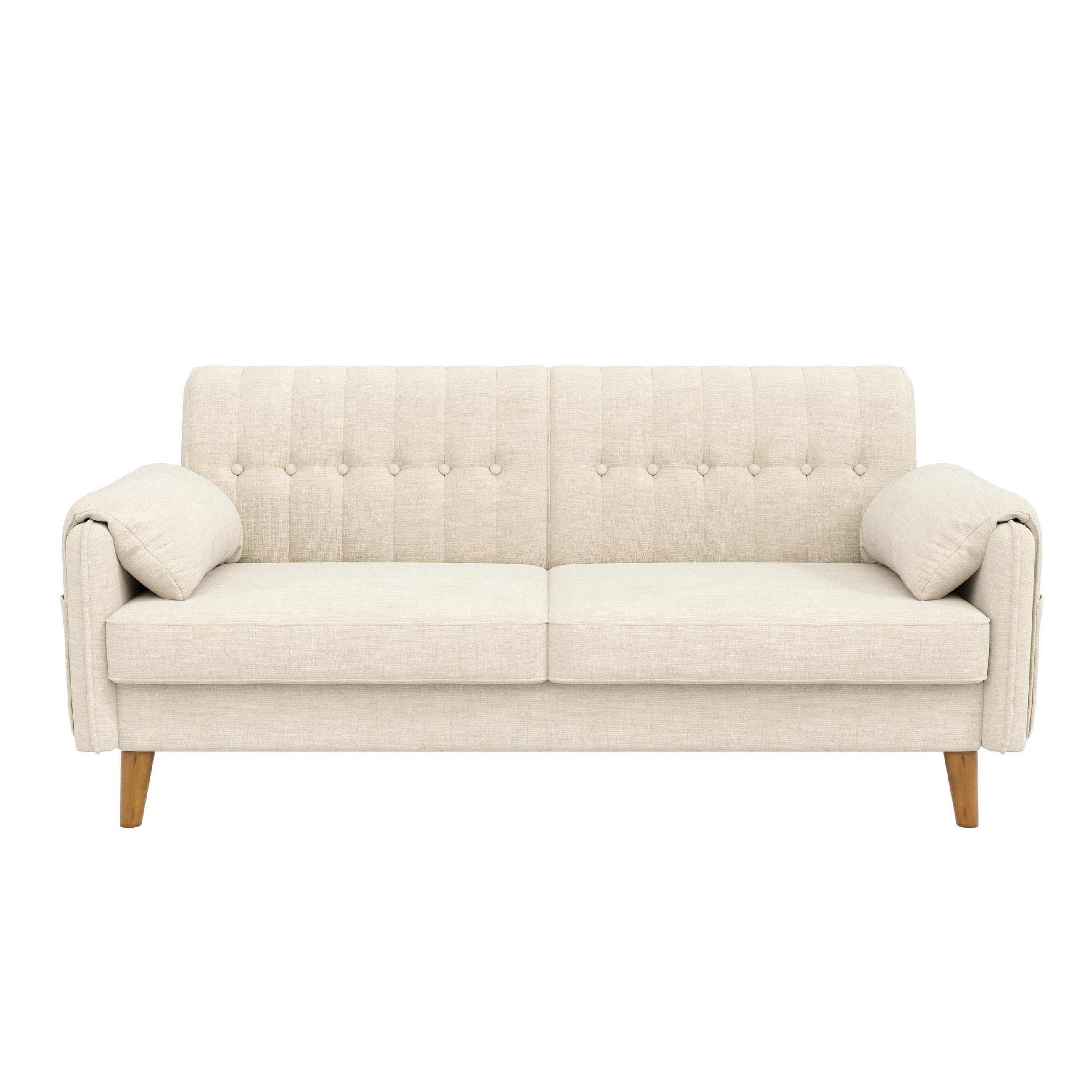 SOFA 2-Sitzer, Beige, Chenille, Stepplehne, Seitentaschen - Beige, Textil (79/85.5/161.5cm)