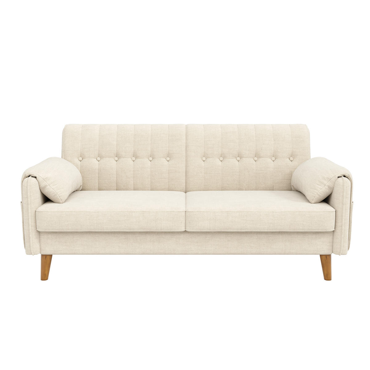 2-SITZER-SOFA Chenille mit Massivholzbeinen, DE-42464, Beige - Beige, Holzwerkstoff (161.5/83.5/79cm) - ComfortXL