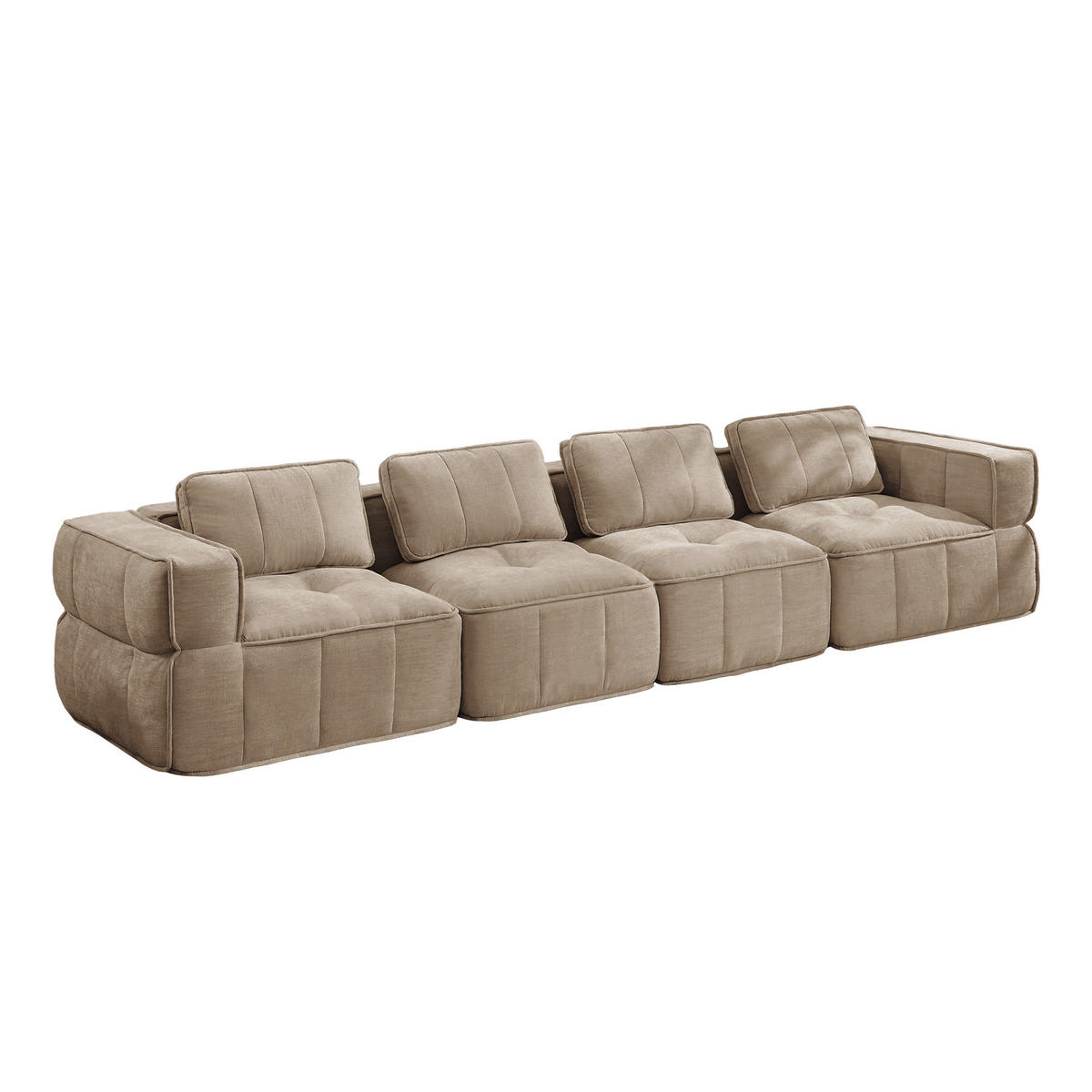 CANAPEA 4 LOCURI, minimalist, Poliester-nisipiu - nisipiu, material textil (93/67/344cm) - KOMHTOM