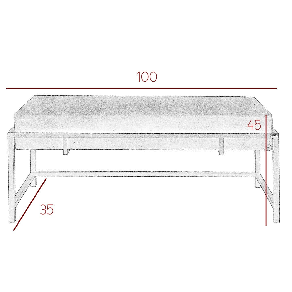 POLSTERBANK LAMO 100 Hellgrau, Schwarzes Gestell - Hellgrau/Schwarz, Textil/Metall (100/45/35cm) - Bettso