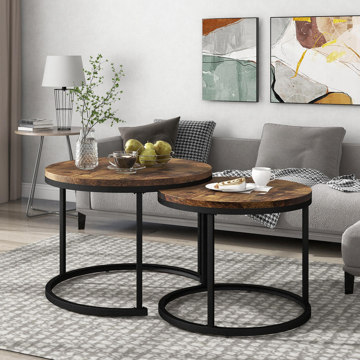 COUCHTISCH-SET 2er-set Holz- Und Schwarzeffekt - Braun, Holzwerkstoff/Metall (70.5/70.5/50cm) - Urban Meuble