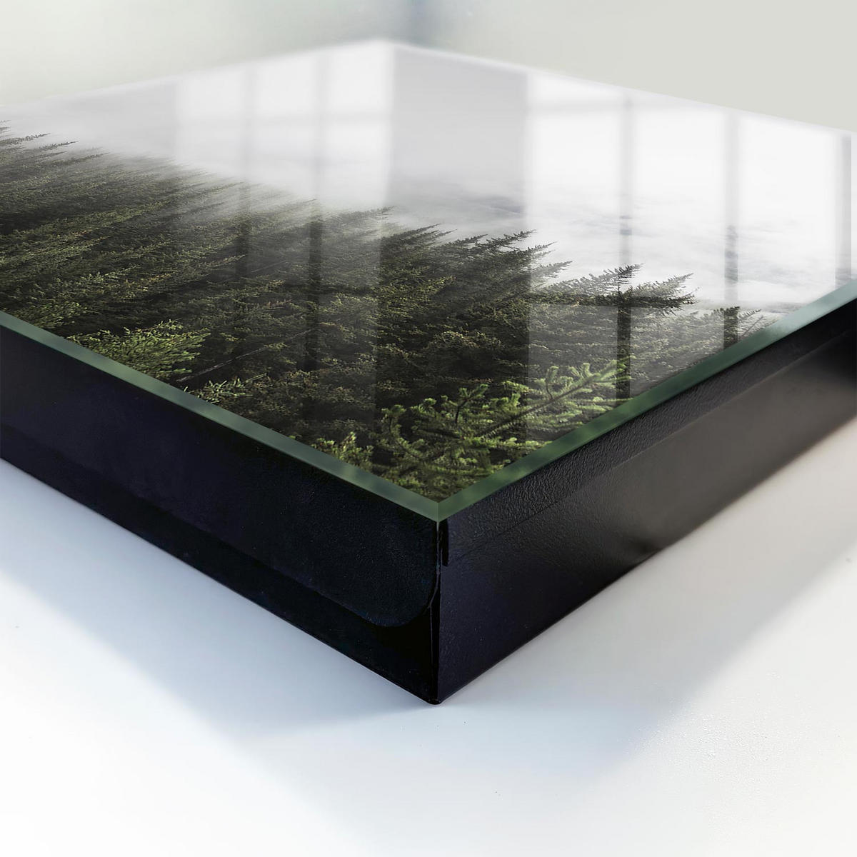 SCHLÜSSELBOX Schwarz 30x30 cm- Türöffnung nach rechts - Nebelige Kiefern - Weiß, Metall (30/30/5cm) - TULUP