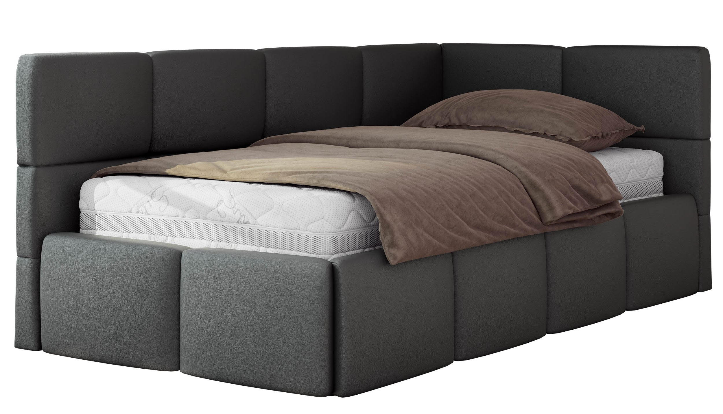 JUGENDBETT ARVO 90/200 - Grau Kunstleder - ohne Matratze - Rechts Seite - Grau, Textil (200/90cm) - MKS