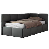 JUGENDBETT ARVO 90/200 - Grau Kunstleder - ohne Matratze - Rechts Seite - Grau, Textil (200/90cm) - MKS