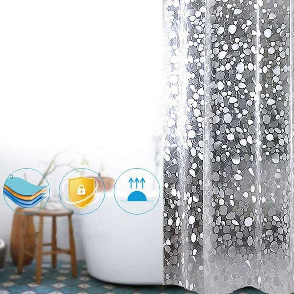 DUSCHVORHANG Weiß halbdurchsichtig 180 x 200 cm wasserdicht schimmelresistent antibakteriell Badezimmer Badewanne - Transparent, Kunststoff (180/200cm) - MCBOSON