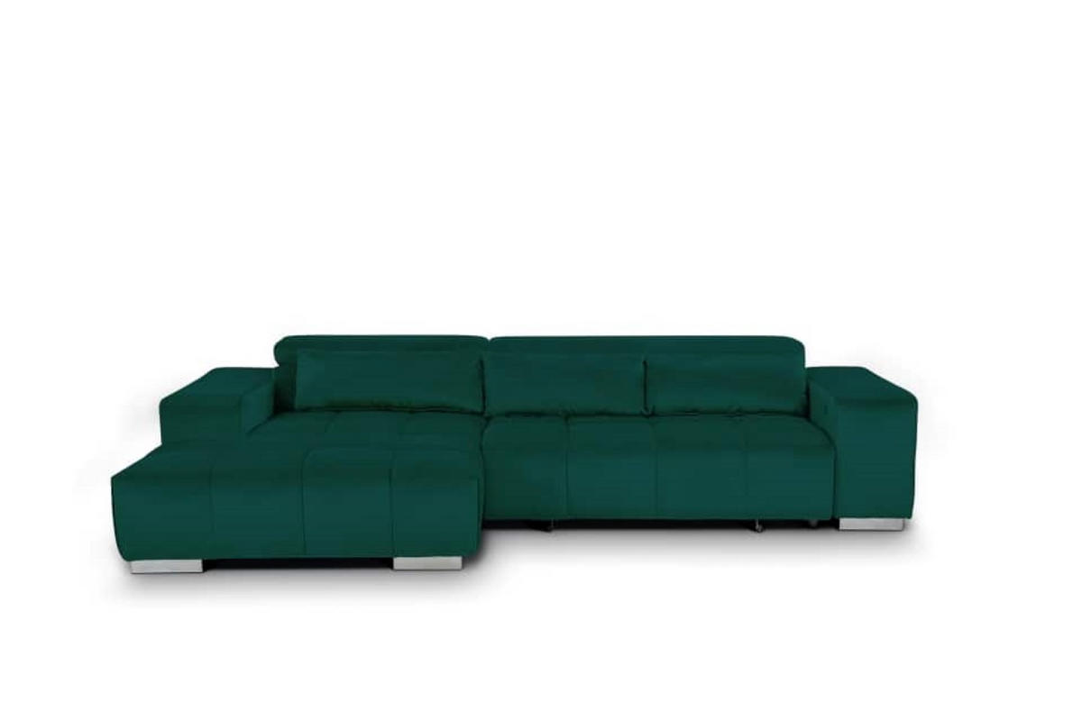 ECKSOFA mit elektrischem Sitzvorschub und verstellbaren Kopflehnen - Chromfarben/Grün, Textil (307/186cm) - Cotta