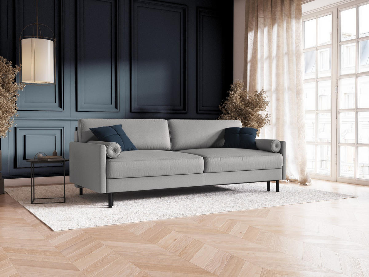 AUSKLAPPBARES-SOFA mit Bettkasten Scott aus strukturiertem Stoff hellgrau 3 Sitzplätze - Hellgrau, Textil (97/87/212cm) - Micadoni