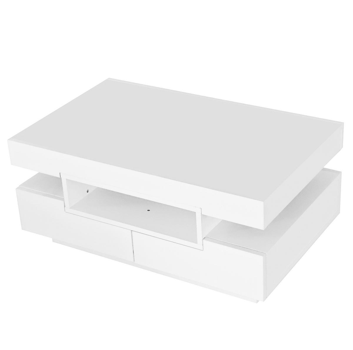 COUCHTISCH 80/50/36 cm weiß aus Spanplatte mit LED-Lichtleiste und Stauraum - Weiß, Holzwerkstoff (80/50/36cm) - OKMYHOME