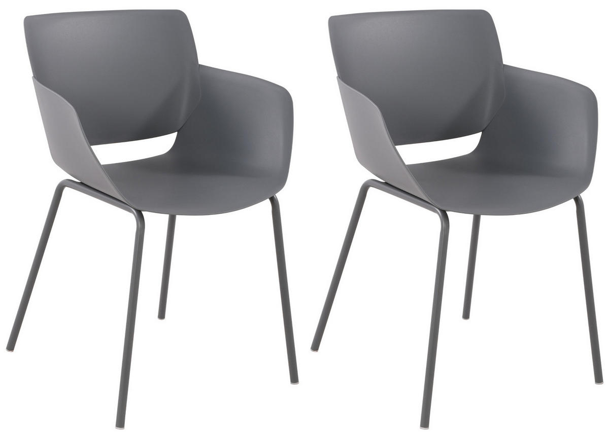 STUHL 2er Set Kunststoff Dunkelgrau - Dunkelgrau, Kunststoff/Metall (58/80/54cm) - CLP