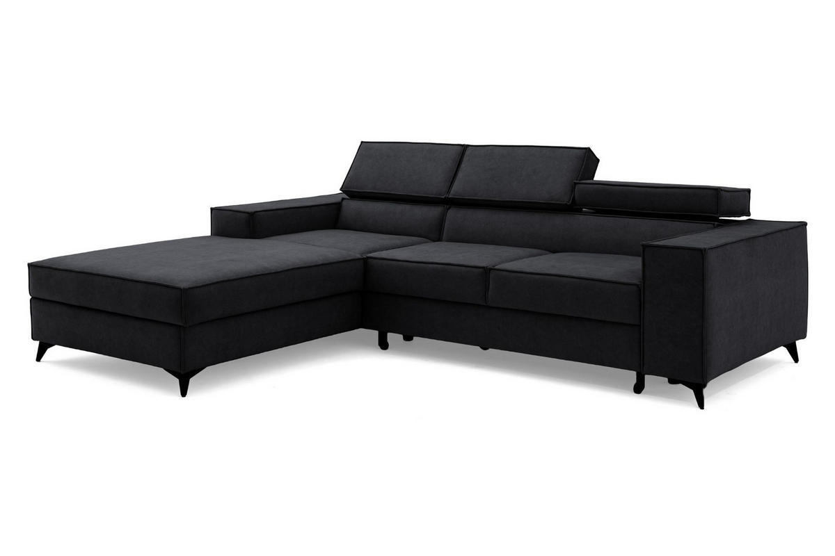ECKSOFA PURE S Links mit Schlaffunktion 127x215 Velours Graphit - Graphitfarben/Schwarz, Holz/Textil (281/204cm) - Muffo