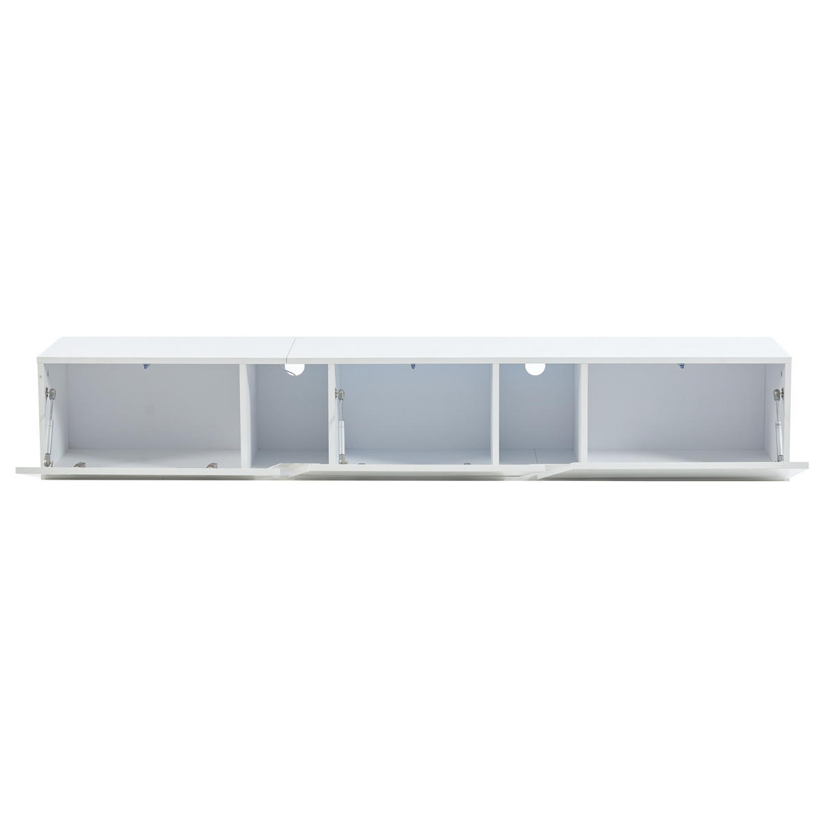 WANDMONTIERTER TV-Schrank aus Spanplatte und Acryl 180x35x30 cm Weiß mit LED-Beleuchtung und 3 Klapptüren - Weiß, Holzwerkstoff (180/30/35cm) - IVMEU