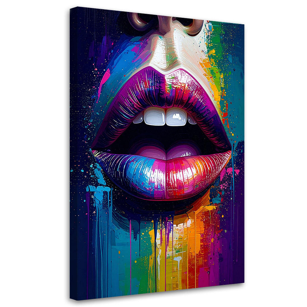 LEINWANDBILD Rote Lippen Frauengesicht 80x120cm - Multicolor, Textil (80/120cm) - Feeby