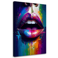LEINWANDBILD Rote Lippen Frauengesicht 80x120cm - Multicolor, Textil (80/120cm) - Feeby